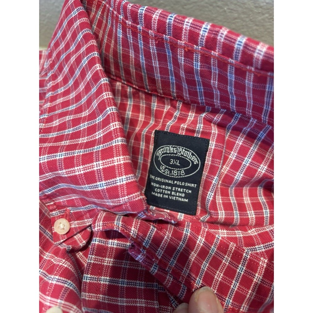 Brooks Brothers Original Polo Shirt 3XL Supima Long Sleeve Plaid Front Logo - Picture 3 of 7